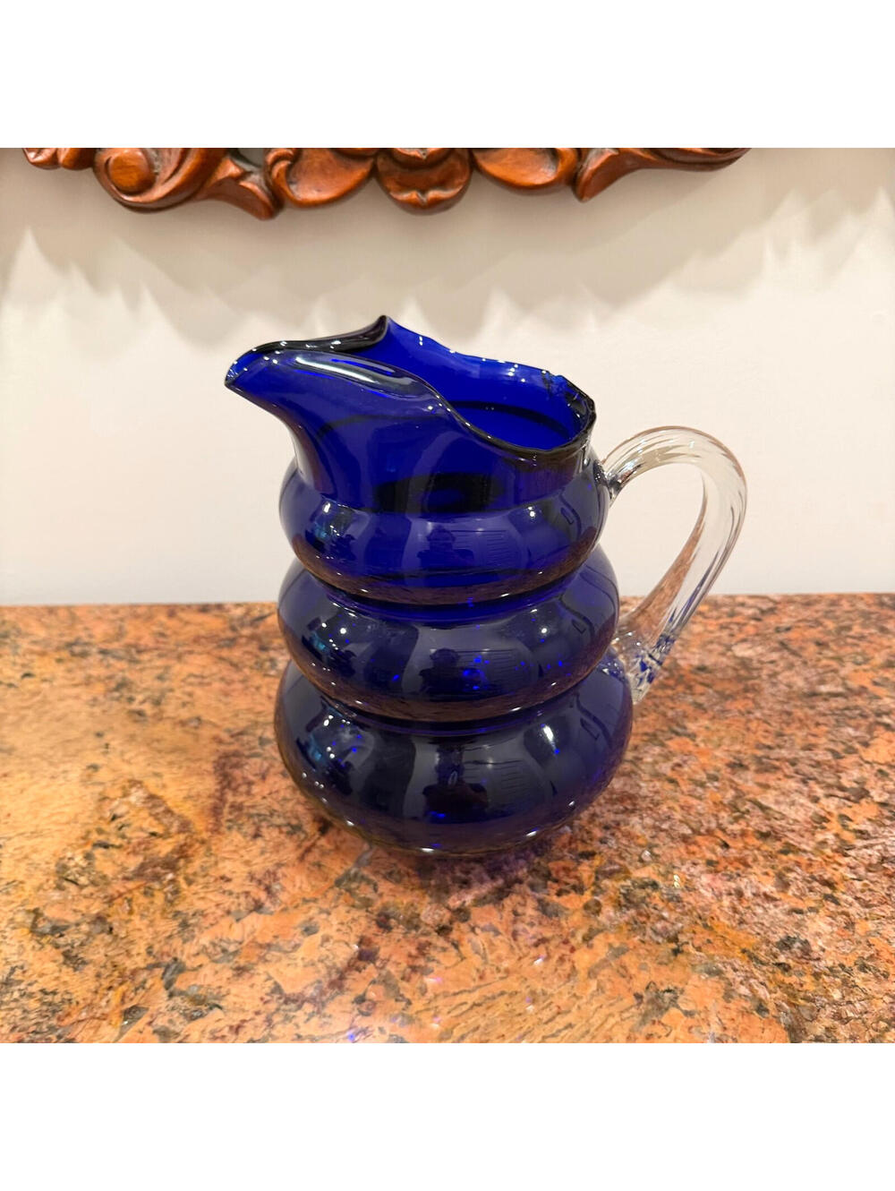 Vintage Louie Glass Co. Art Deco Style Cobalt Blue Harpo Pitcher